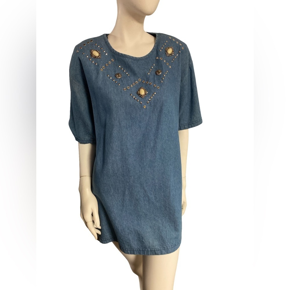 Visage 90s Boxy Blue and Silver Tunic with 3/4 Sleeves Size Medium